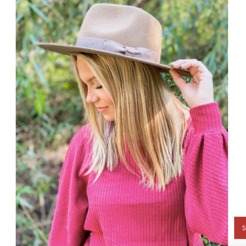 Ribbon Band Trim Wool Felt Panama Hat- Tan